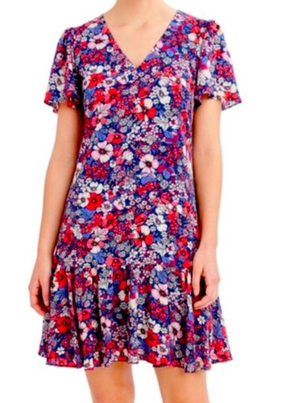NWT BCBG V- Neck Ruffle Hem  Multicolor Floral Dress Size XXL / 20